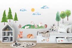 Сладък XXL детски стикер за стена с животни сред природата