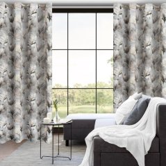 Sivý záves s kvetinovou potlačou na kruhy 140 x 250 cm 