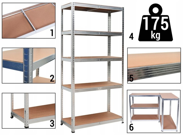 Stabilni metalni stalak za odlaganje sa 5 polica 180 x 90 x 40 cm