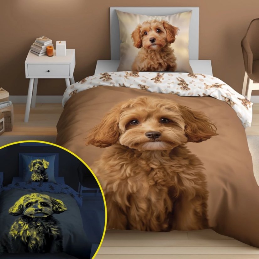 Bombažno posteljno perilo za otroke, ki se sveti v temi - Simpatičen psiček