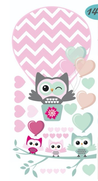 Autocolant decorativ de perete în culori pastelate Owl In Love - Dimensiune autocolant: 80 x 160 cm