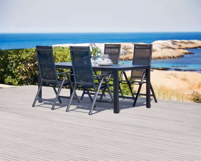 Sada 4 skladacích záhradných stoličiek s nastaviteľným operadlom - sivá