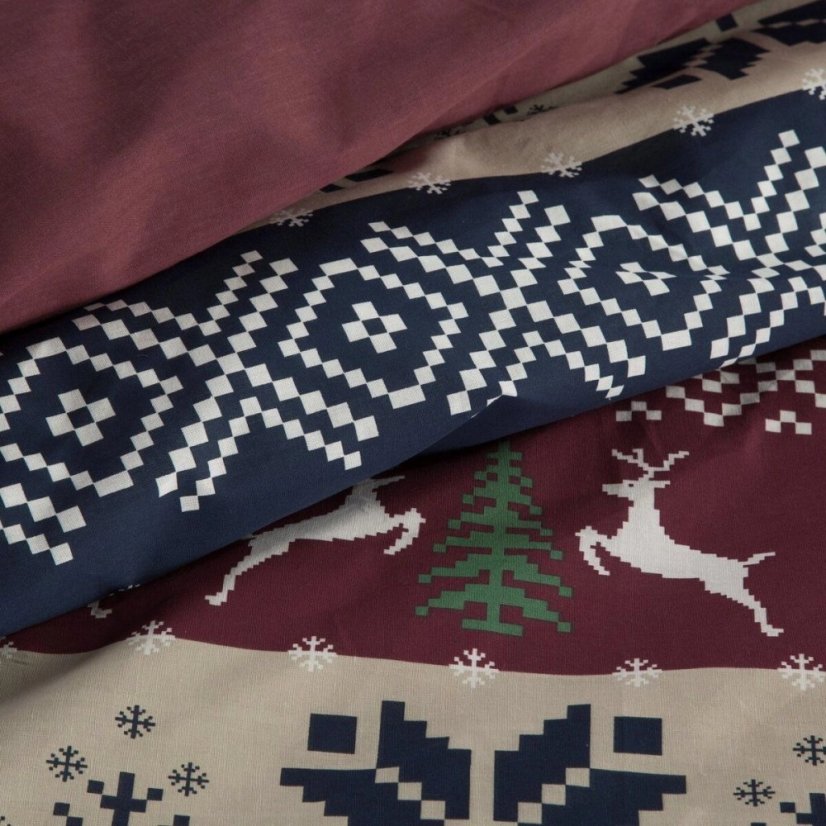 Set de lenjerii de pat din bumbac de Crăciun cu model norvegian de ren și copac