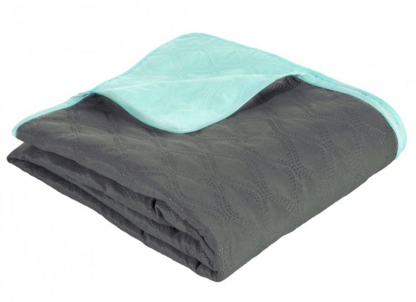 Minőségi megfordítható steppelt szürke-menta ágytakaró