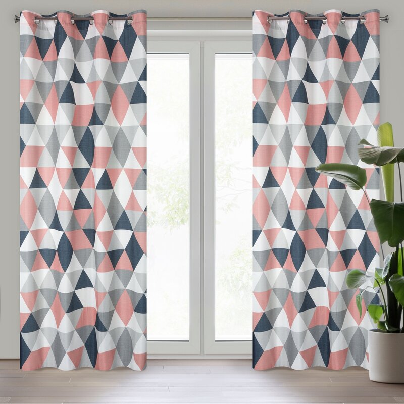 Ružový záves s geometrickým motívom na kruhy 140 x 250 cm