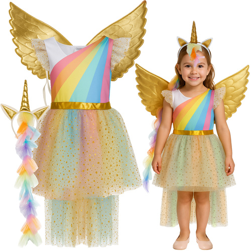 Einhorn-Kostüm für Kinder - Kleid, Stirnband und Flügel