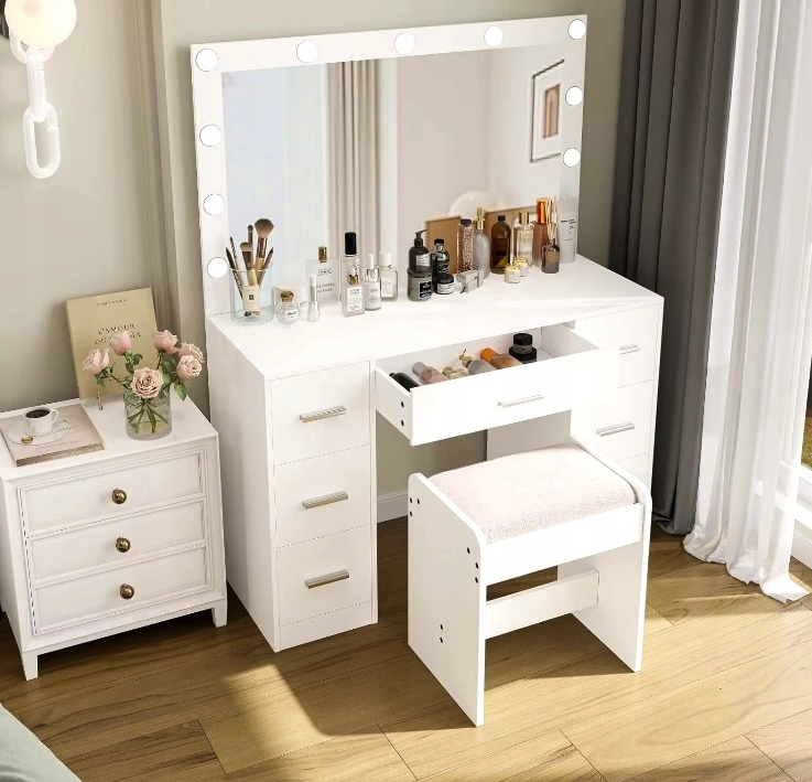 Veľký toaletný stolík biely s osvetlením 80 x 40 x 110cm