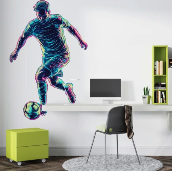 Modern falmatrica gyerek- és tiniszobába - neon focista