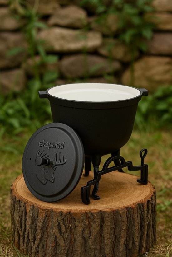 Bollitore smaltato con superficie e coperchio in ghisa