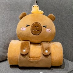 Morbidissima coperta di peluche con cuscino Kapibara - 100 x 170 cm