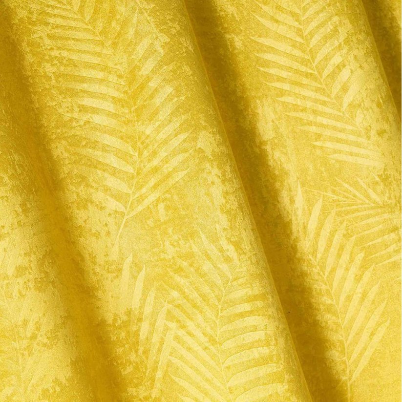 Žlté zatemňovacie závesy s tropickým motívom 140x240 cm