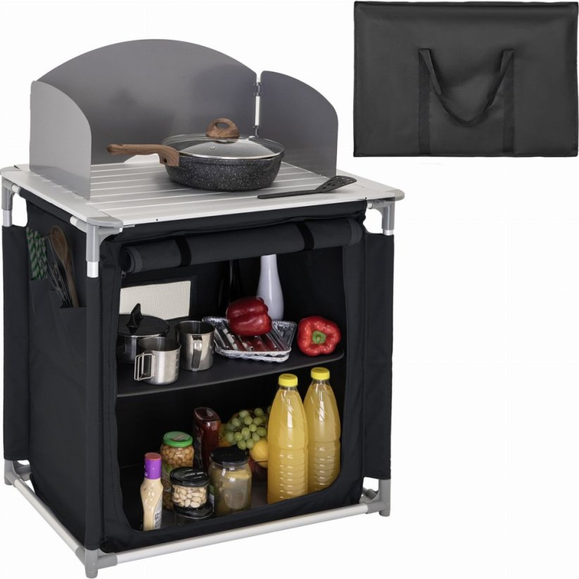 Pratica cucina da campeggio con scomparti 76 x 55 cm - nero