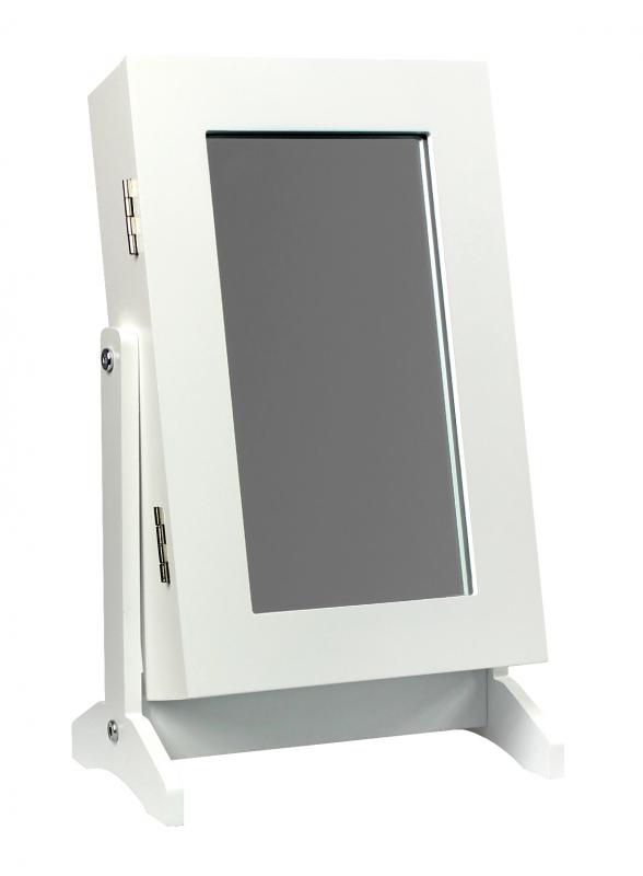 Kleine weiße Schmuckschatulle mit Spiegel 21 x 15 x 35 cm