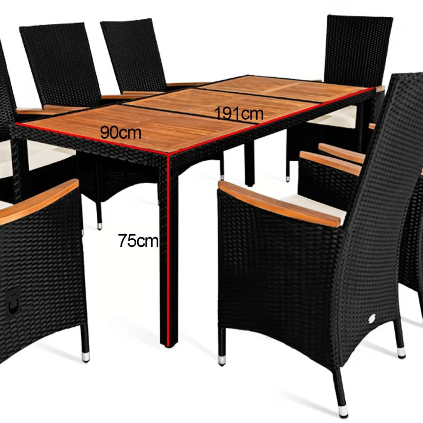 9 darabos polirattan kerti garnitúra - fekete