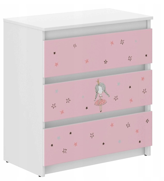 Kommode für Kinderzimmer, rosa mit Ballerina, 76x40x70cm