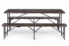 Kempingový set 180cm + 2 lavičky v hnědé barvě