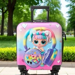 Troller 3D copii LOL Rainbow 45 cm pe roți cu cifru