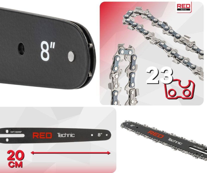 Vodicí lišta RED TECHNIC se 2 řetězy pro akumulátorové řetězové pily - Rozměr: 10 cm