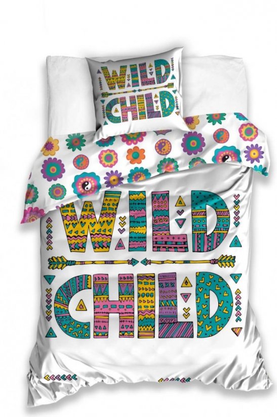 Obojstranná biela obliečka pre deti WILD CHILD s farebným motívom