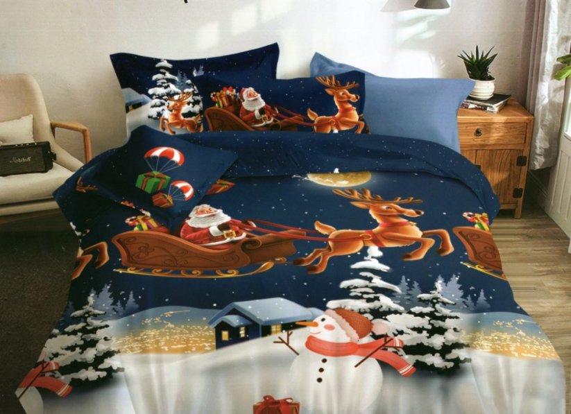 Modré vianočné posteľné obliečky s motívom Santa Clausa
