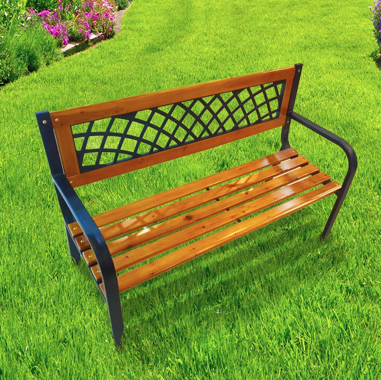 Drevená záhradná lavica s kovovým rámom 118 x 60 x 85 cm