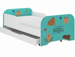 Detská posteľ MIKI 160 x 80 cm s matracom a roštom - KAPIBARA ANIMALS