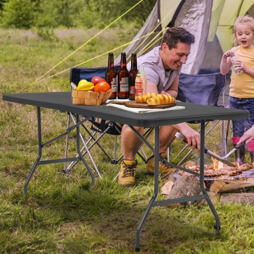 Záhradný cateringový stôl rozkladací 180 cm - čierny