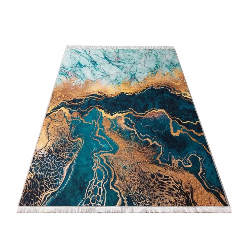 Grüner rutschfester Teppich mit abstraktem Muster - Die Größe des Teppichs: Breite: 60 cm | Länge: 100 cm