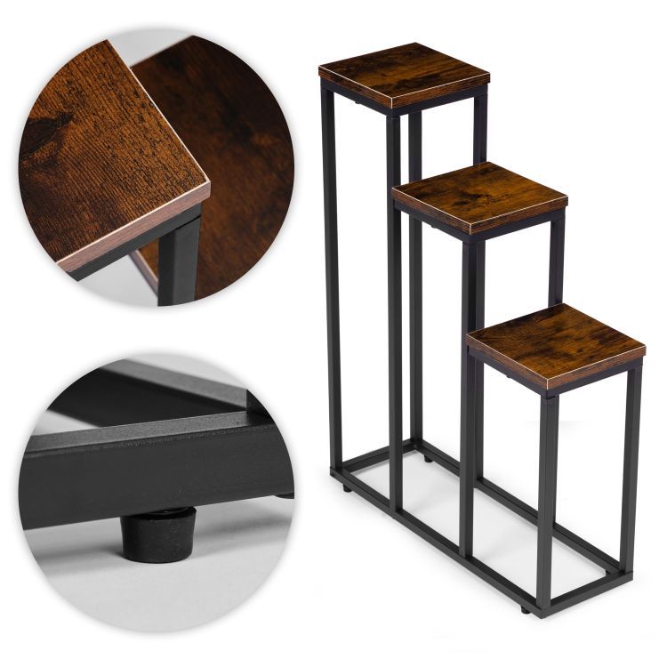 Stalak za cvijeće u potkrovlju - metalni stalak na 3 kata s drvenim policama