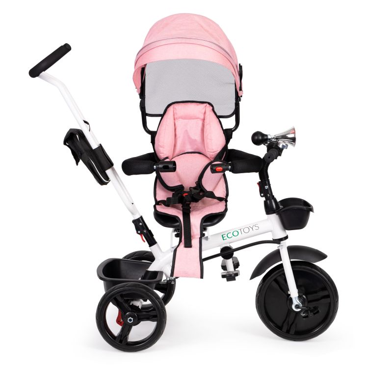 Růžová otočná tříkolka se střechou ECOTOYS