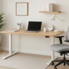 Elektricky výškově nastavitelný stůl 72 - 117 cm - olše, bílá