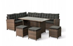Rohový záhradný ratanový set v štýlovej hnedej farbe