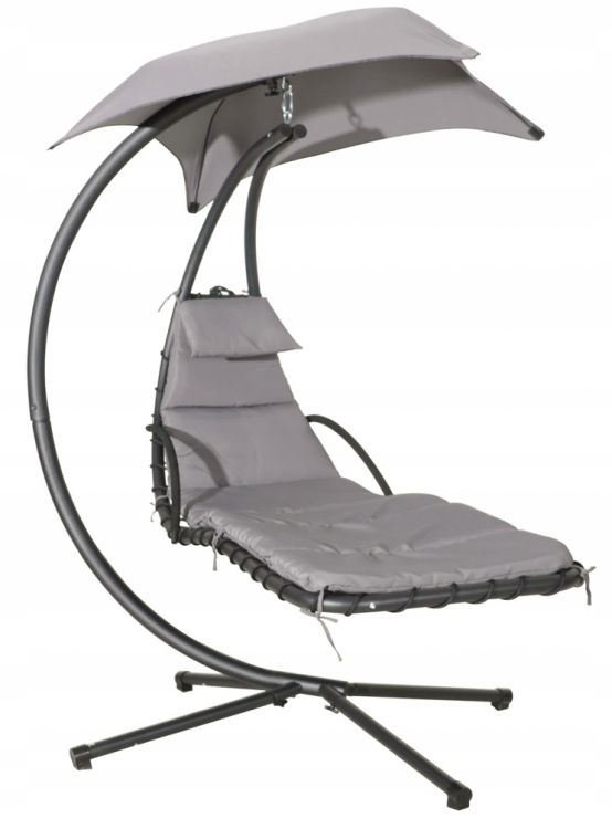Moderné závesné kreslo na ráme so strieškou