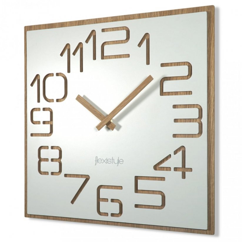 Štýlové biele nástenné hodiny v kombinácií s drevom 40 cm