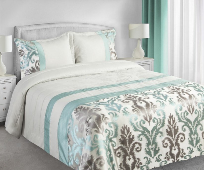 Dekorativní krémový oboustranný přehoz na manželskou postel s modrým vzorem
