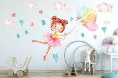 Adesivo per muro per bambini con disegno di bambina con palloncini