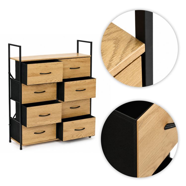 Comodă cu 8 sertare din material textil și cadru metalic 107 x 80 x 24 cm
