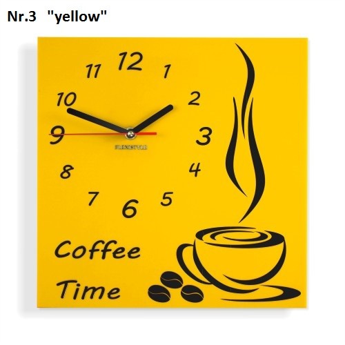 Oranžové hodiny na stěnu Coffee Time