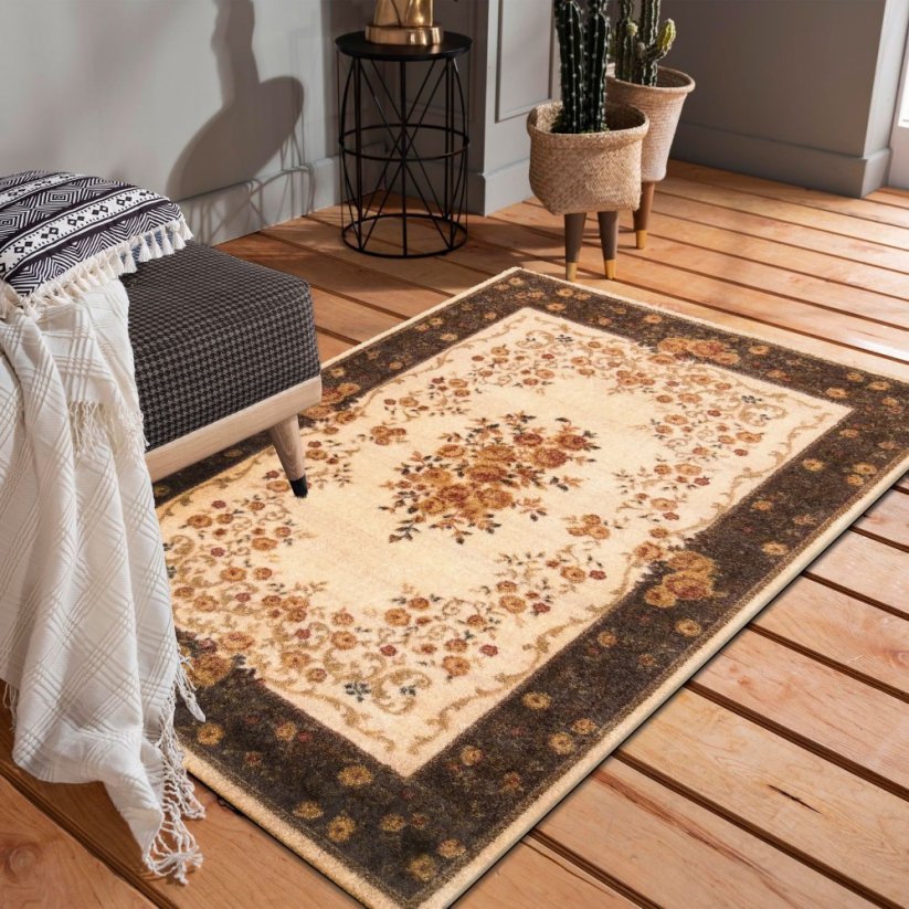 Hnědý vintage koberec s motivem květin - Rozměr koberce: Šířka: 160 cm | Délka: 220 cm