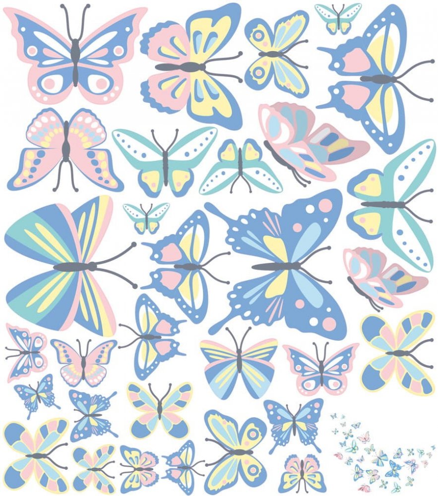 Autocolant de perete cu fluturi în culori pastelate frumoase 114 x 150 cm