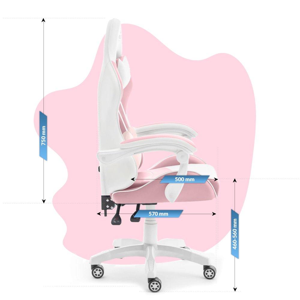 Scaun de gaming roz pentru copii KIDS PINK- WHITE
