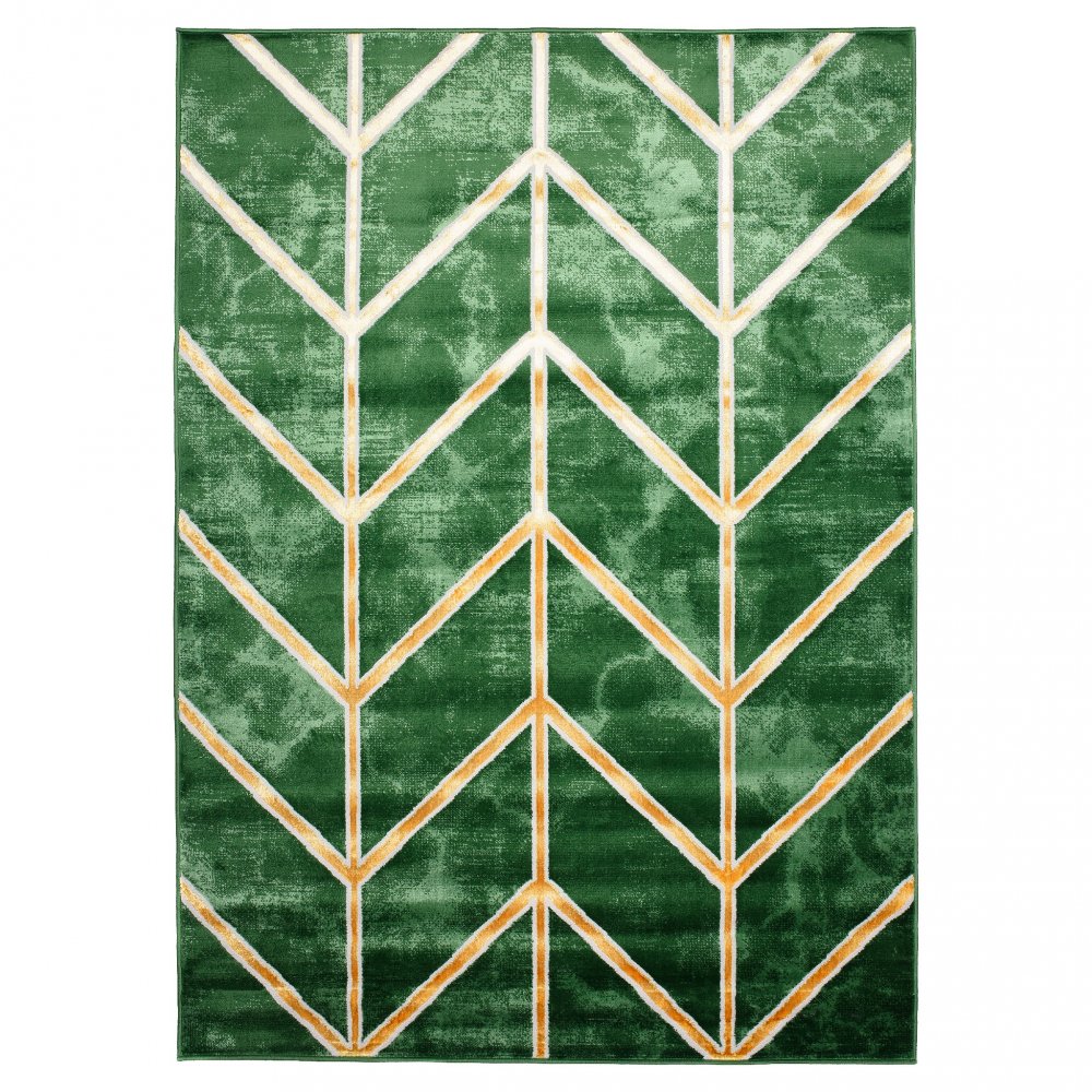 Covor verde modern cu un model simplu de aur Lăţime: 160 cm | Lungime: 220 cm
