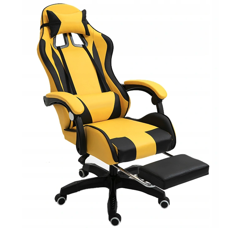 Scaun de gaming, cu tetieră, negru-galben