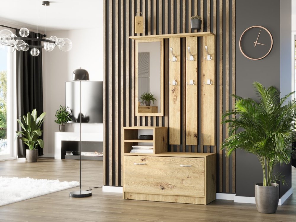 Dulap de hol practic cu oglindă și suport pentru pantofi 90 x 160 cm artisan