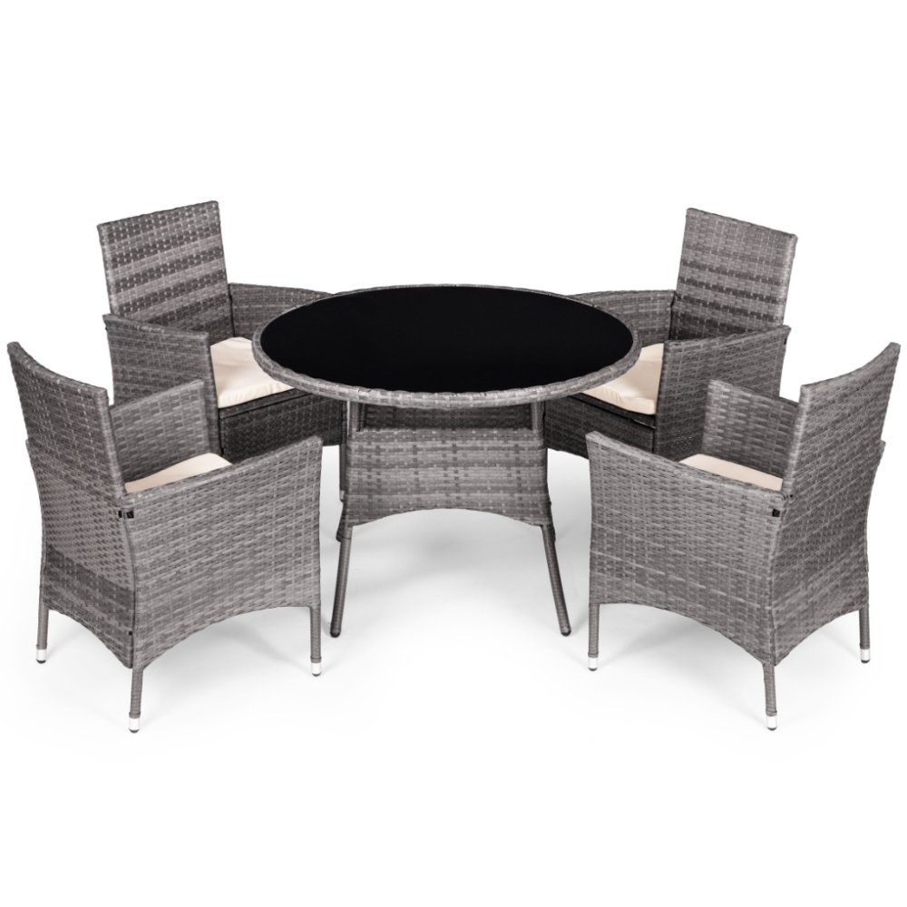Set de mobilier de grădină în gri deschis - 4 fotolii și o masă rotundă