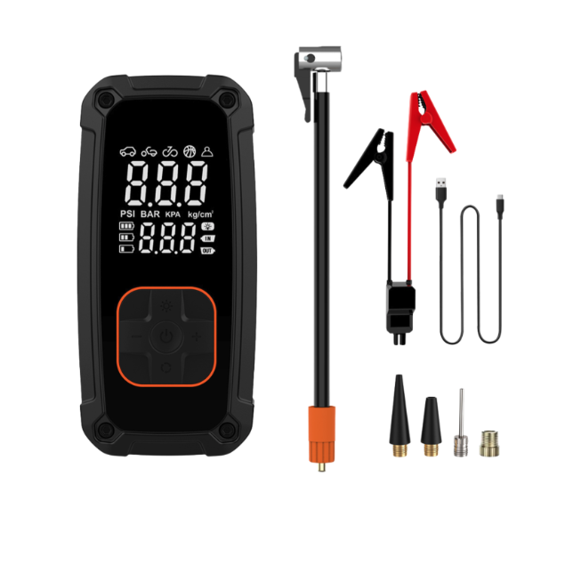 Prenosnáštartovaciapowerbankaskompresorom-3v1