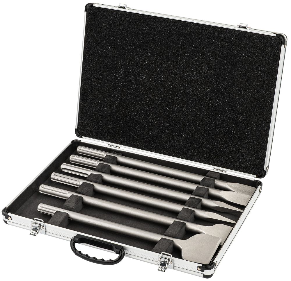 Sada sekáčov SDS Max 6 ks do betónu – dláta do kladiva v kufríku Powermat PM-ZD-6T