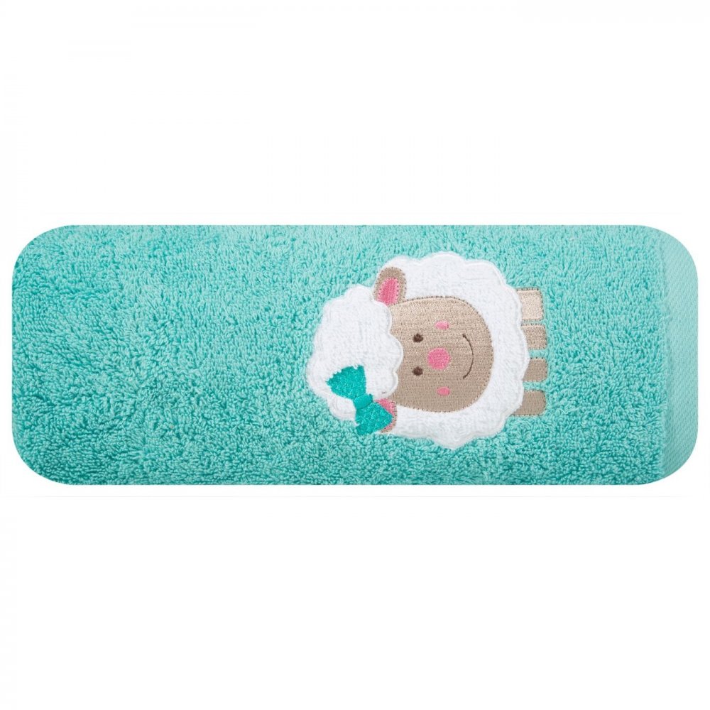 Prosop turcoaz pentru copii cu aplicație brodată cu oiță Lățime: 50 cm | Lungime: 90 cm