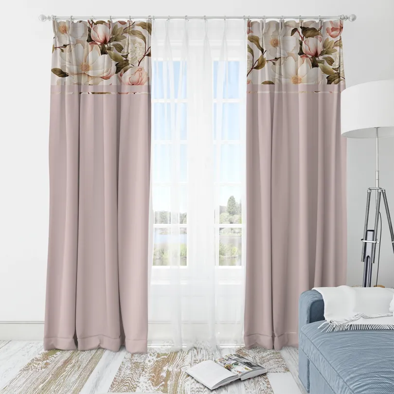 Perdea decorativă în roz pudră cu model delicat de bujori Šírka: 160 cm | Dĺžka: 270 cm (v sade 1 kus)