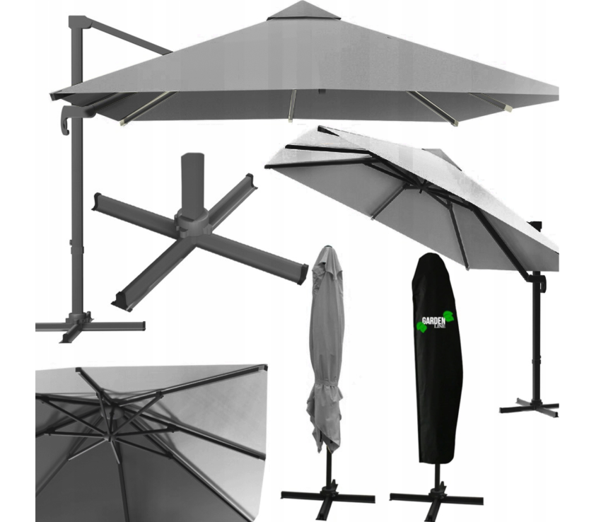 Parasol gri elegant MINI ROMA 2,5 × 2,5 m